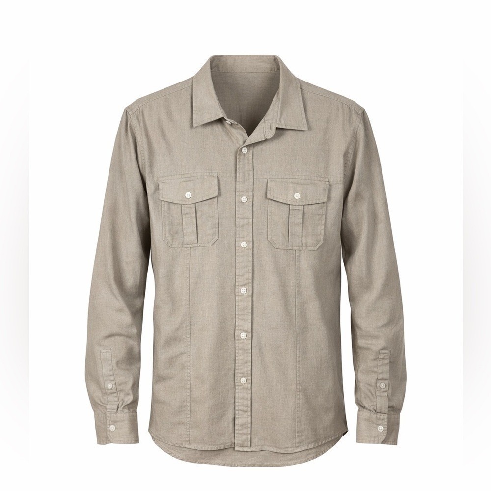 Michael Kors Mens Linen Cotton Safari Button Up Shirt Large Classic Staple - Picture 2 of 8